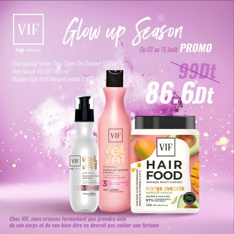 Pack Shampooing Velvet 500ml - Hair serum Velvet 160ml - Hair food mangue avocat 1000ml
