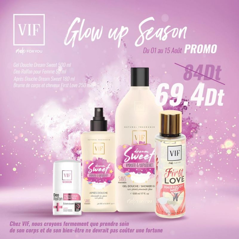 Pack Gel douche sweet 500ml - Roll'on femme 50ml - Apres douche sweet 180ml - Brume corps et cheveux first love 250ml